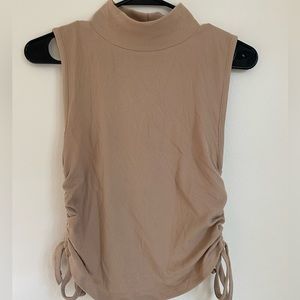 Tan Mock-Neck Cinched Tie Tank